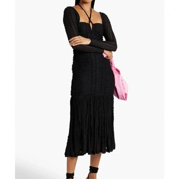 NWT NEW GANNI Ruched Stretch-Cloqué Halterneck Midi Dress US 2 / EU 34 - Picture 2 of 5